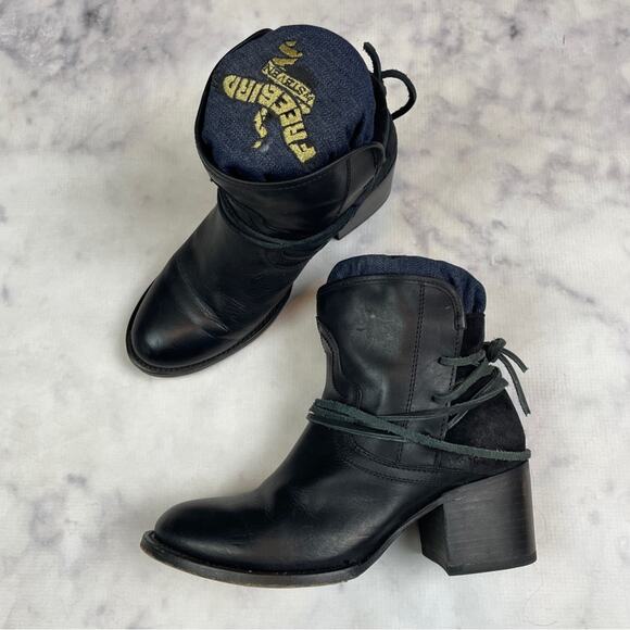 Freebird by Steven Casey Black Leather + Suede Ankle Booties - Picture 12 of 12